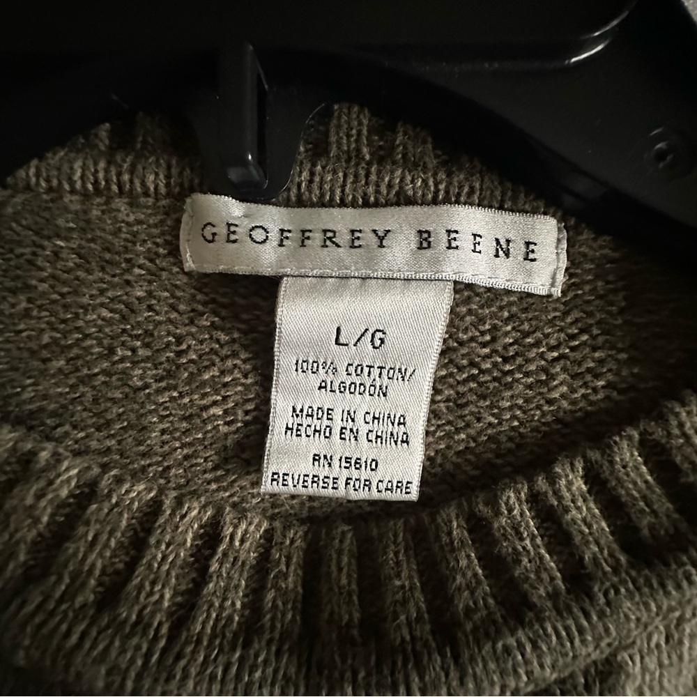 Geoffrey Beene Sweater Mens L Green Brown Argyle Crewneck Cotton Pullover Preppy - Picture 5 of 6